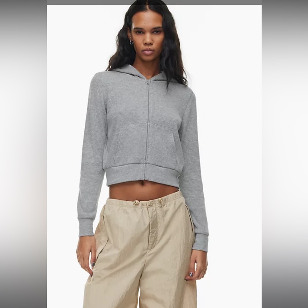 TNA cropped waffle full zip in tan size small